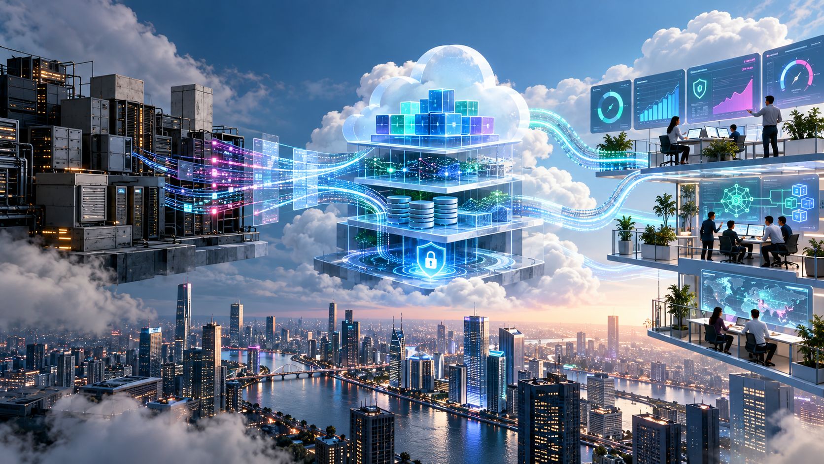 Hybrid cloud platform connecting legacy systems, secure data services and AI-ready product teams